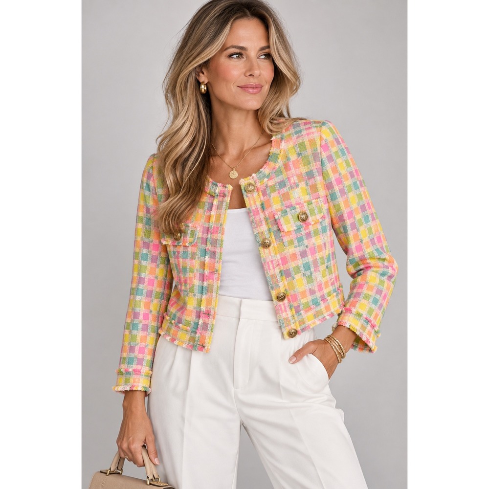 Lilly Pulitzer Millie Cropped Tweed Fringe Jacket NWT Small